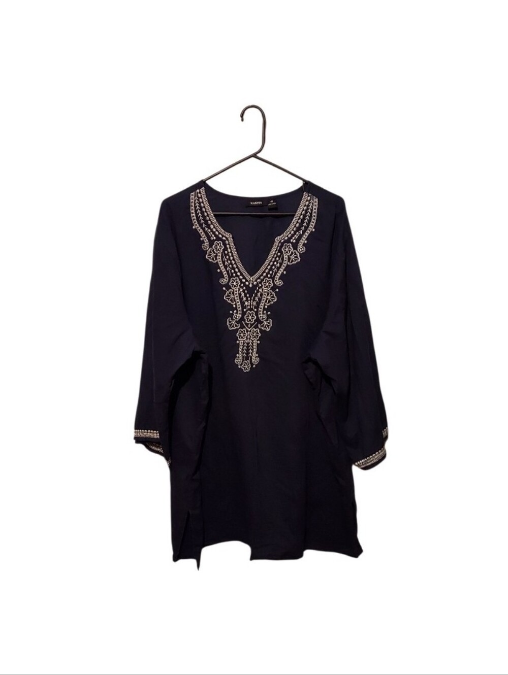 Kaktus Embroidered Boho Top 4X Blue Tunic Cotton Silk Preppy Peasant Cottage